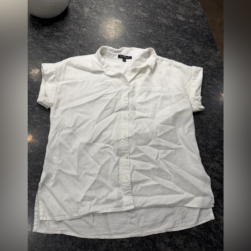 Velvet Heart White Linen Casual Button Down Shirt
